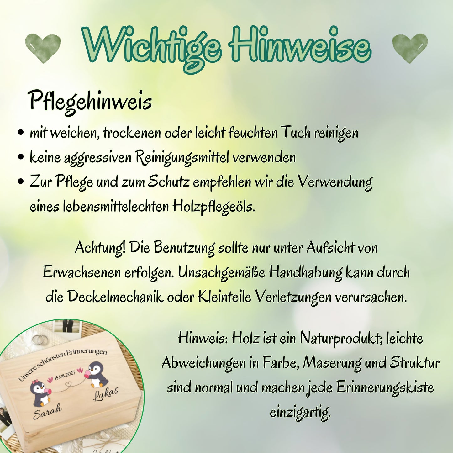 Erinnerungskiste für Paare personalisiert mit Pinguinen | Geschenk für Freundin & Partner