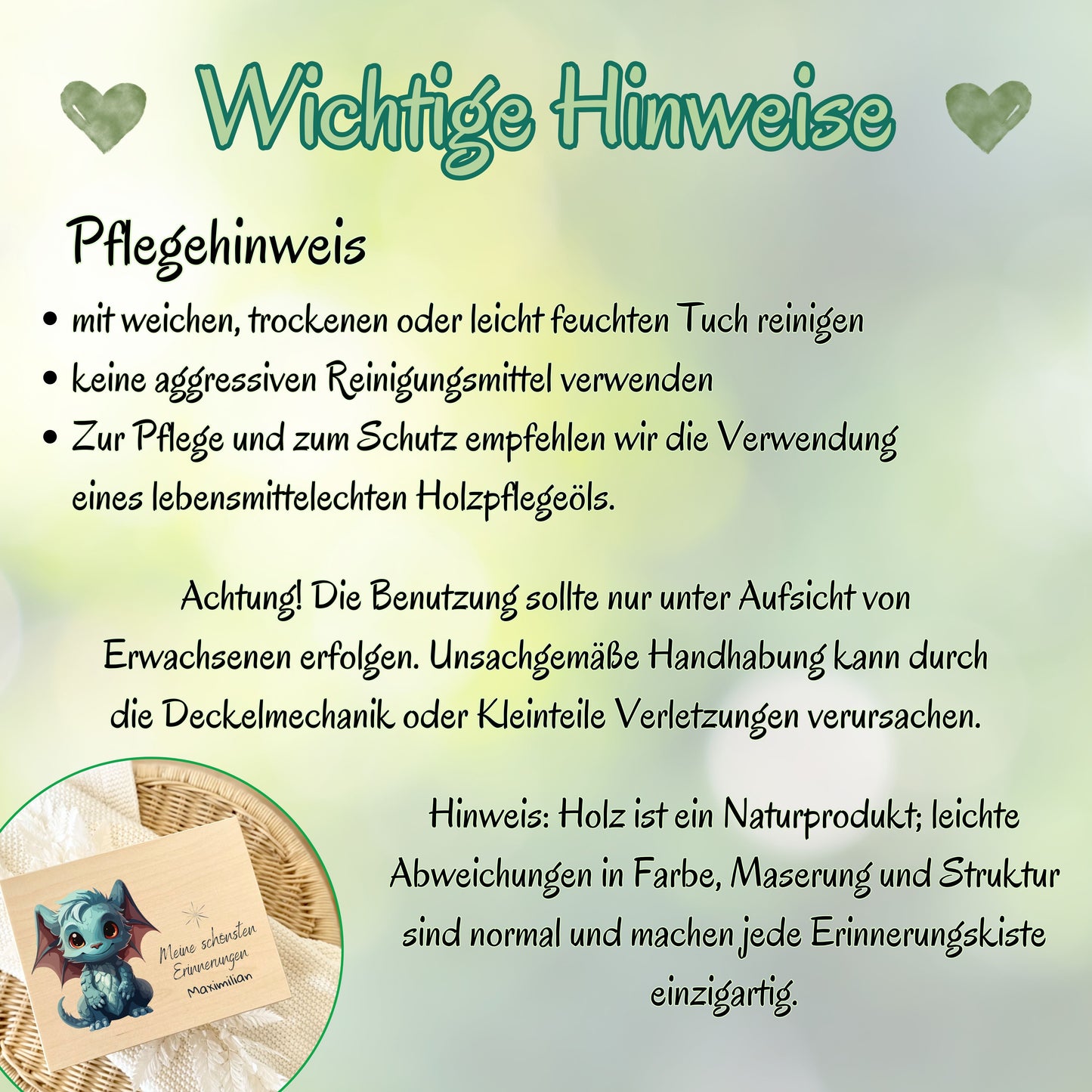 Holzkiste Kinder personalisiert mit Namen | Drachen Erinnerungskiste Geburt & Taufe
