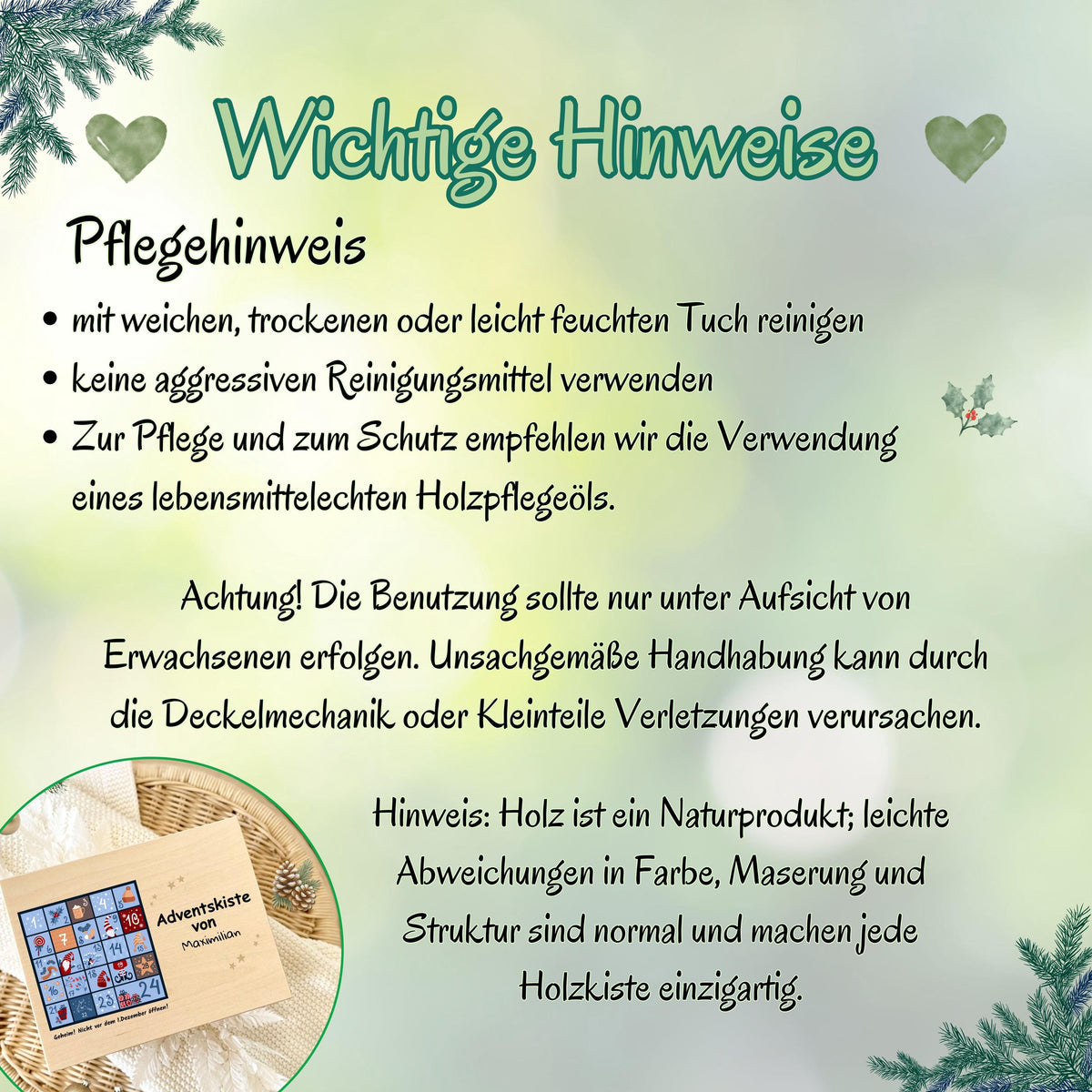 Personalisierte Adventskiste aus Holz mit Namen – hochwertige Holzkiste Weihnachten zum Befüllen mit 24 kleinen Geschenken, Süßigkeiten oder Botschaften. Diese Adventskalender-Holzbox ist ohne Inhalt und perfekt als DIY Adventskalender, Geschenkverpackung oder Weihnachtskiste. Ideal als nachhaltige Geschenkidee Weihnachten für Familie, Kinder oder Freunde. Liebevoll gestaltet, wiederverwendbar und dekorativ – ein besonderes Highlight für die Adventszeit.