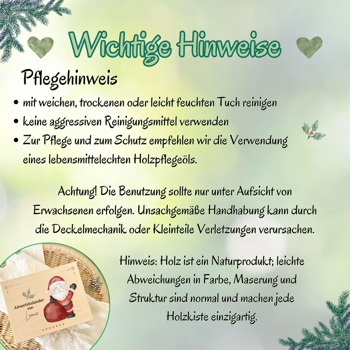 Wiederverwendbare Adventskiste Holz personalisiert mit Namen – nachhaltige Adventskalender-Kiste Weihnachten ohne Inhalt. Ideal für Familien, die eigene Rituale schaffen möchten. Diese Holzkiste kann jedes Jahr neu befüllt werden – mit Süßigkeiten, Briefen oder kleinen Überraschungen. DIY-Adventskalender Holz personalisiert, stabil und hochwertig verarbeitet. Eine stilvolle Adventskiste Holz, die Tradition, Nachhaltigkeit und Individualität vereint Adventskiste Adventskalender zum Selbstbefüllen