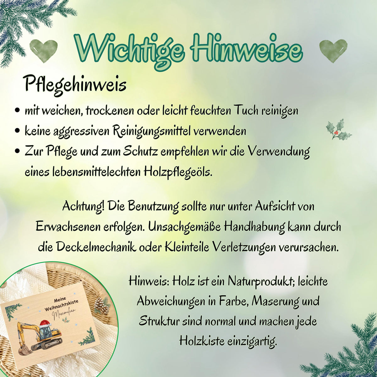 Weihnachtsbox Holz personalisiert – elegante Holzkiste Weihnachten mit Namen, perfekt als Geschenkverpackung, Adventskiste oder DIY-Adventskalender zum Befüllen. Diese hochwertige Geschenkbox ist nachhaltig produziert, robust und ideal für kleine Geschenke, Leckereien oder persönliche Überraschungen. Ob für Kinder, Eltern oder Freunde – eine stilvolle, wiederverwendbare Weihnachtskiste aus Holz, die Freude schenkt und Erinnerungen schafft. Einzigartiges Weihnachtsgeschenk mit persönlicher Note.