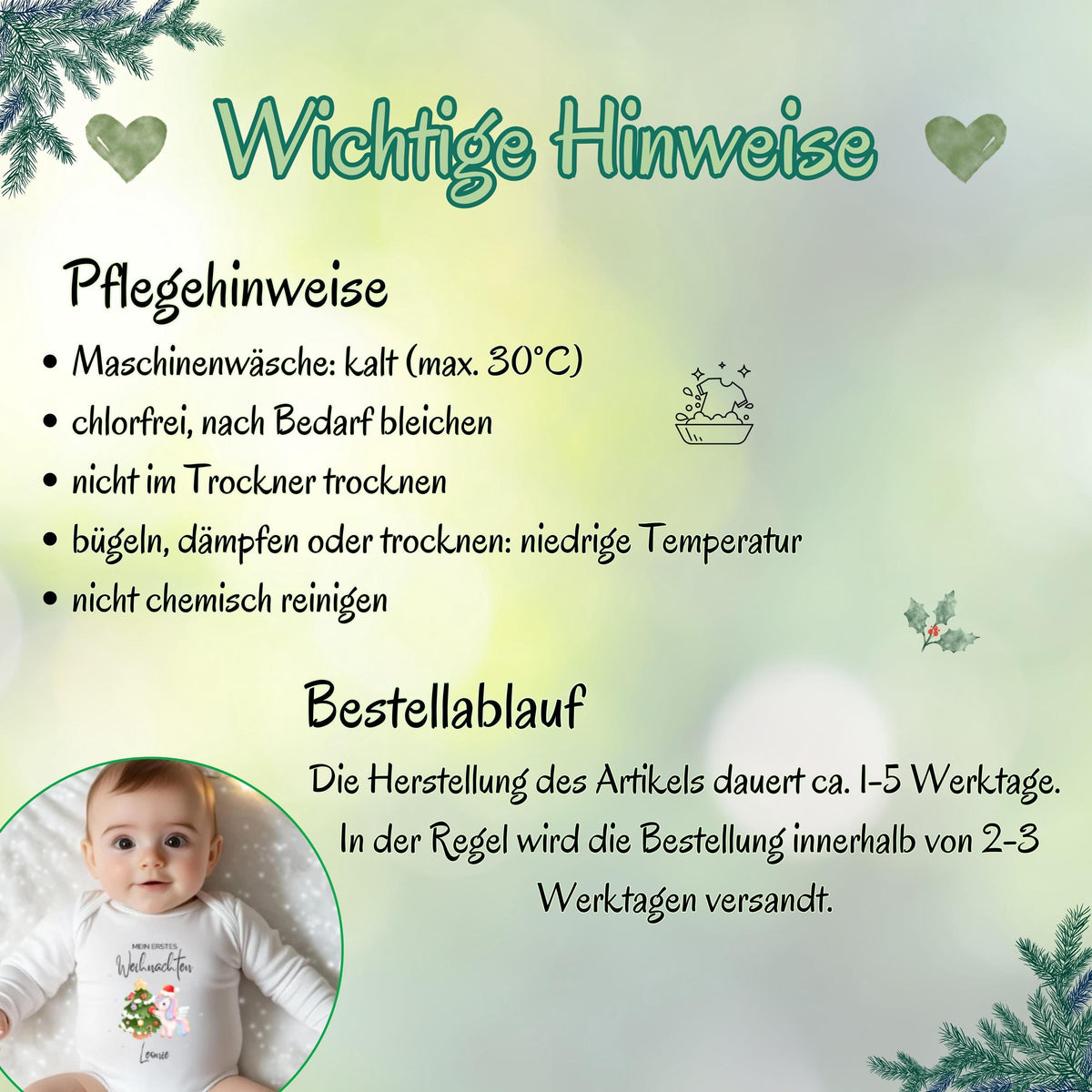 Langarm-Babybody Weihnachten mit dem Aufdruck „Mein erstes Weihnachten“, individuell mit Namen personalisiert. Der Body besteht aus weicher, hautfreundlicher Baumwolle und bietet optimalen Tragekomfort. Ideal als Weihnachtsoutfit, für Fotoshootings oder als besonderes Geschenk für Eltern und Großeltern. Hochwertiger Druck, langlebige Qualität und liebevolle Verarbeitung machen diesen Weihnachtsbody Baby zu einem festlichen Lieblingsstück für die Feiertage.