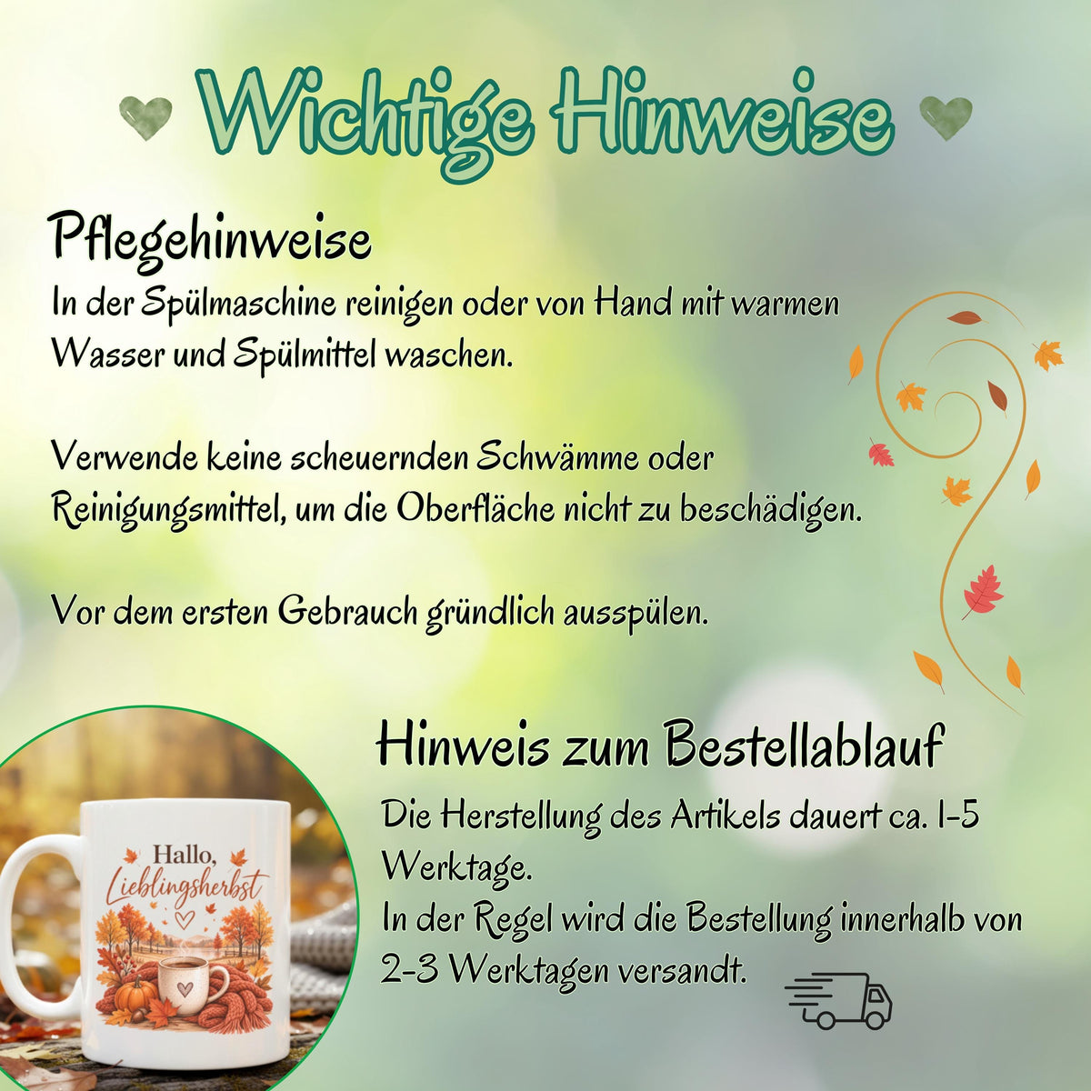 Herbst Tasse Hallo Lieblingsherbst als Geschenk für beste Freundin und Geschenk für Kaffeeliebhaber. Weiße Keramiktasse 330 ml mit Kürbis, Kaffee, Herbstblättern, Strickdecke und herbstlicher Landschaft. Kürbis Tasse und Herbsttasse als Kaffeeliebhaber Geschenk, Herbst Geschenk und gemütliche Tasse für Cozy Season. Kaffeetasse Herbst als Keramiktasse mit Herbstmotiv für Herbstzeit, Me Time, Kaffee- und Kürbisfans, produziert und versendet aus Deutschland. Herbstgeschenke Cozy season