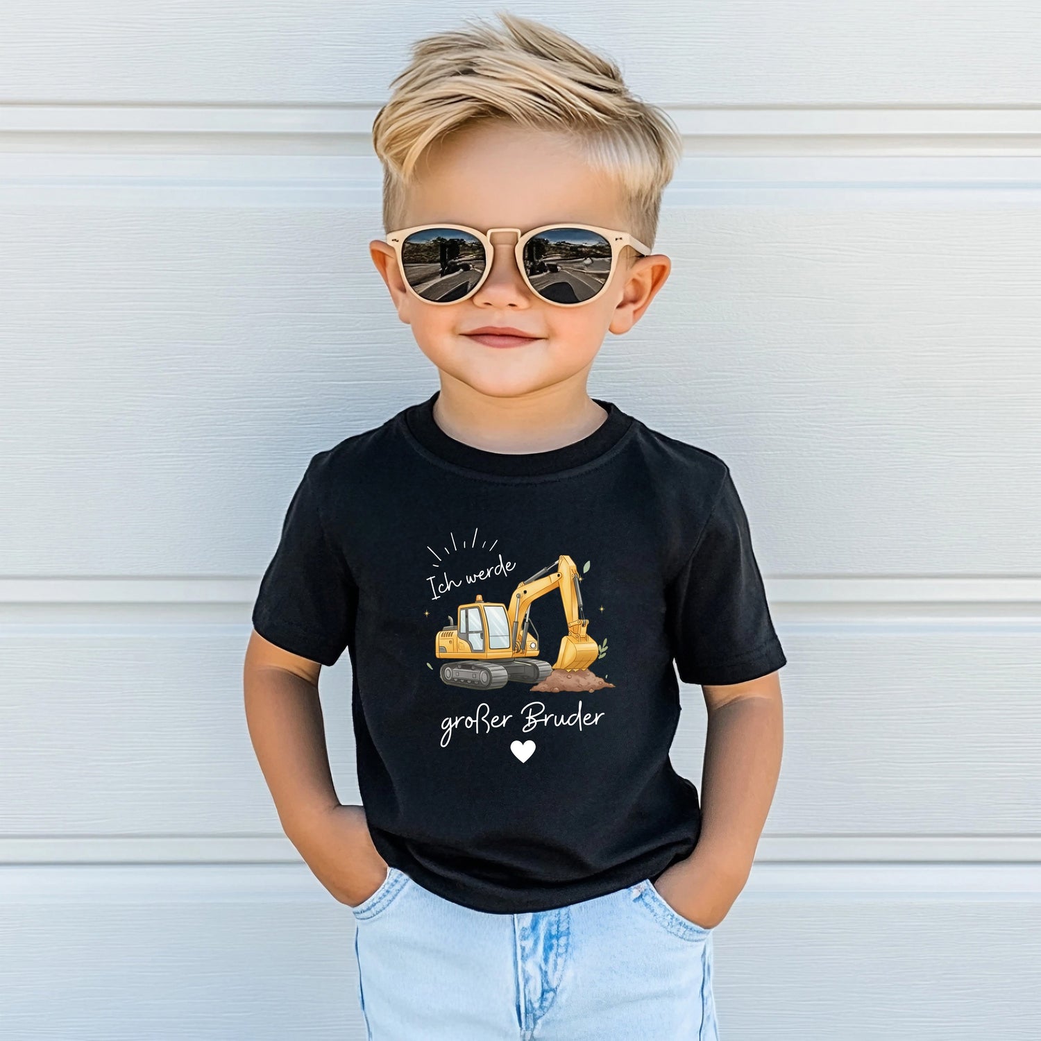 Ich werde großer Bruder Shirt mit Bagger für große Geschwister oder zur Schwangerschaftsverkündung