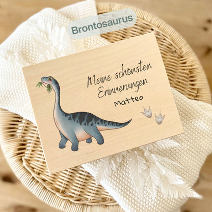 Holzkiste Kinder personalisiert mit Namen | Dino Erinnerungskiste Geburt & Taufe