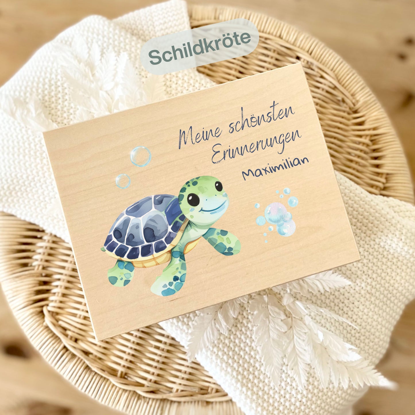 Holzkiste Kinder personalisiert mit Namen | Wassertiere Erinnerungskiste Geburt & Taufe