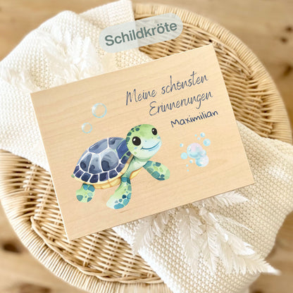 Holzkiste Kinder personalisiert mit Namen | Wassertiere Erinnerungskiste Geburt & Taufe