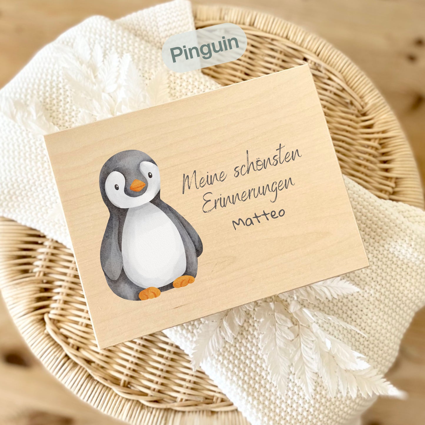 Holzkiste Kinder personalisiert mit Namen | Wassertiere Erinnerungskiste Geburt & Taufe