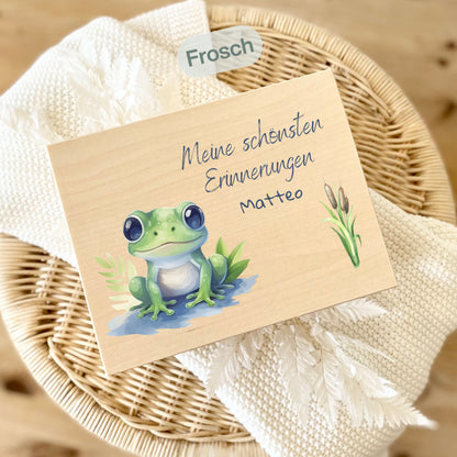 Holzkiste Kinder personalisiert mit Namen | Wassertiere Erinnerungskiste Geburt & Taufe