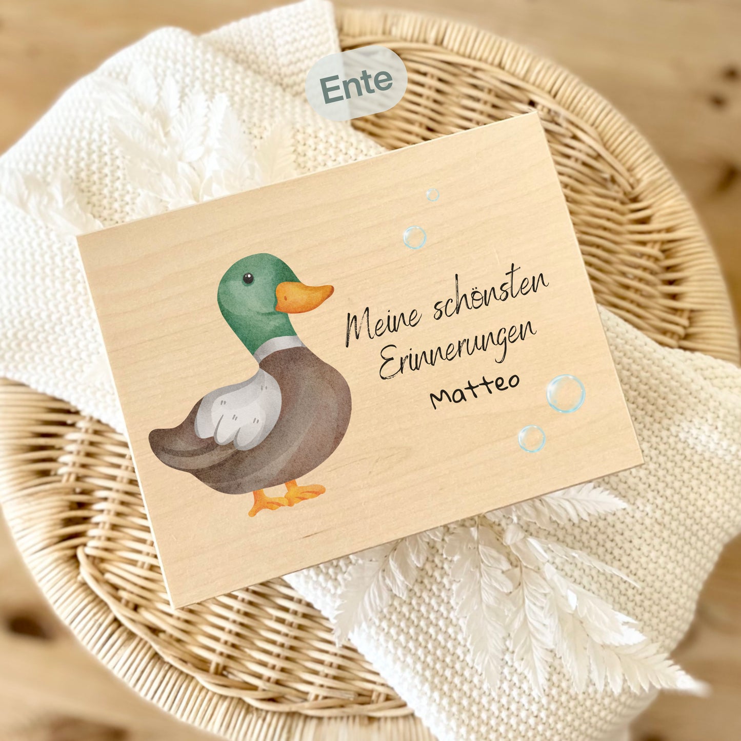 Holzkiste Kinder personalisiert mit Namen | Wassertiere Erinnerungskiste Geburt & Taufe