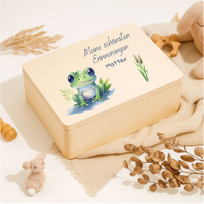 Holzkiste Kinder personalisiert mit Namen | Wassertiere Erinnerungskiste Geburt & Taufe
