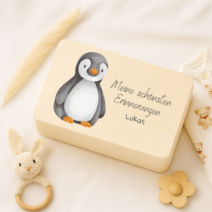 Holzkiste Kinder personalisiert mit Namen | Wassertiere Erinnerungskiste Geburt & Taufe