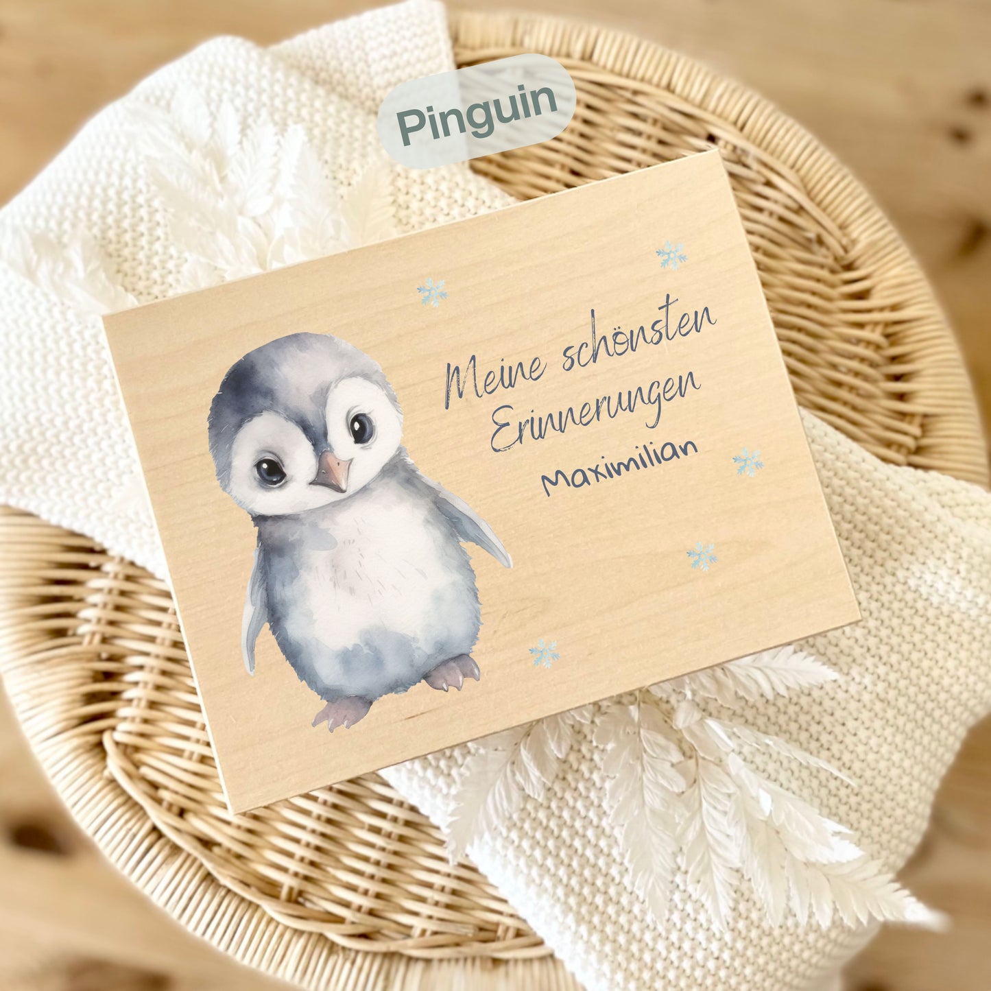 Holzkiste Kinder personalisiert mit Namen | Arktis Erinnerungskiste Geburt & Taufe