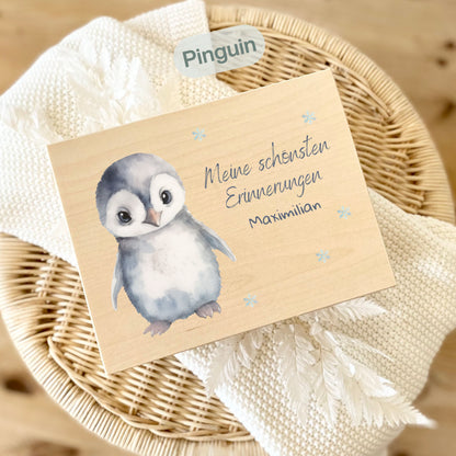 Holzkiste Kinder personalisiert mit Namen | Arktis Erinnerungskiste Geburt & Taufe