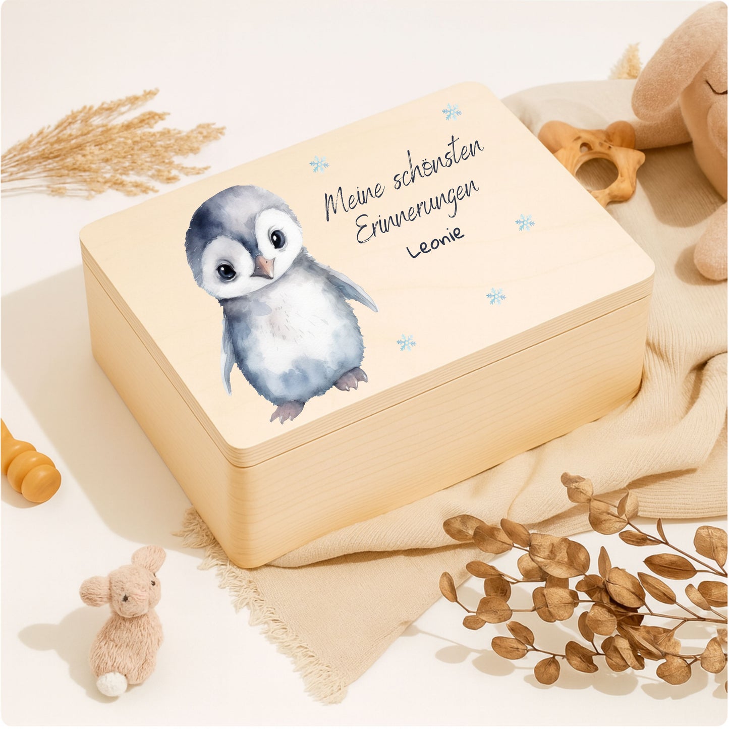 Holzkiste Kinder personalisiert mit Namen | Arktis Erinnerungskiste Geburt & Taufe