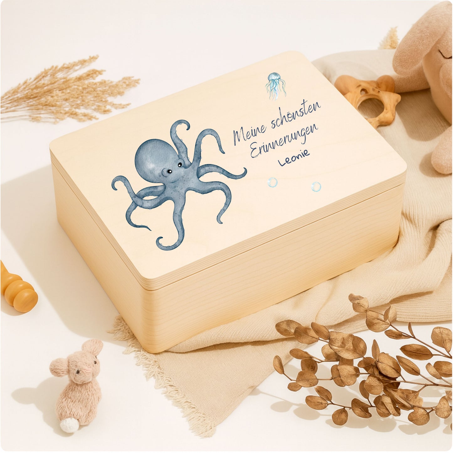Holzkiste Kinder personalisiert mit Namen | Meerestiere Erinnerungskiste Geburt & Taufe