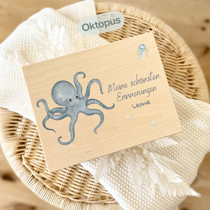 Holzkiste Kinder personalisiert mit Namen | Meerestiere Erinnerungskiste Geburt & Taufe