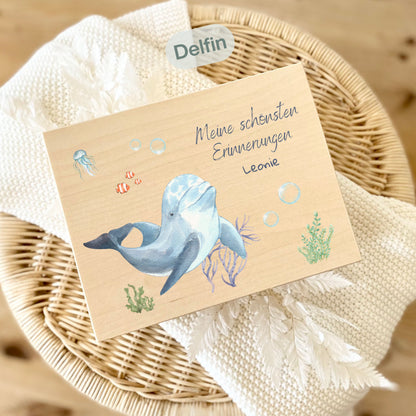 Holzkiste Kinder personalisiert mit Namen | Meerestiere Erinnerungskiste Geburt & Taufe