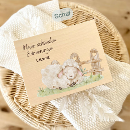 Holzkiste Kinder personalisiert mit Namen | Bauernhof Erinnerungskiste Geburt & Taufe