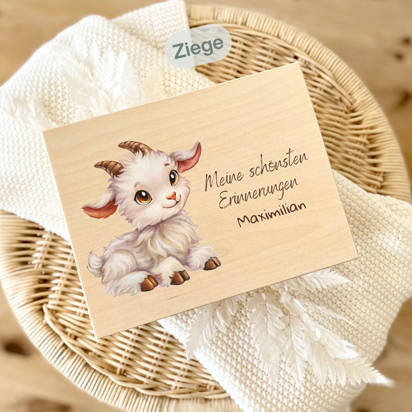 Holzkiste Kinder personalisiert mit Namen | Bauernhof Erinnerungskiste Geburt & Taufe