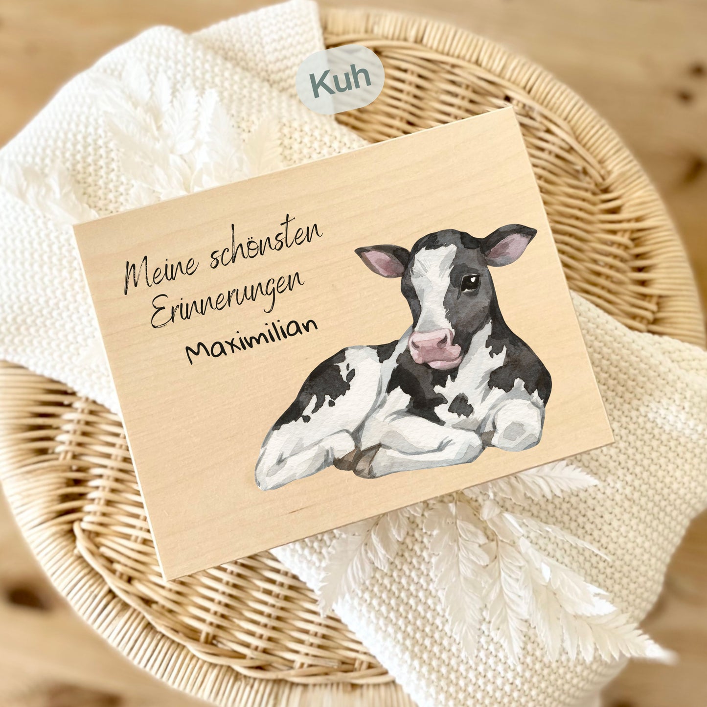 Holzkiste Kinder personalisiert mit Namen | Bauernhof Erinnerungskiste Geburt & Taufe