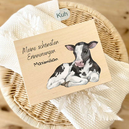 Holzkiste Kinder personalisiert mit Namen | Bauernhof Erinnerungskiste Geburt & Taufe