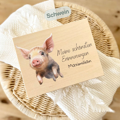 Holzkiste Kinder personalisiert mit Namen | Bauernhof Erinnerungskiste Geburt & Taufe