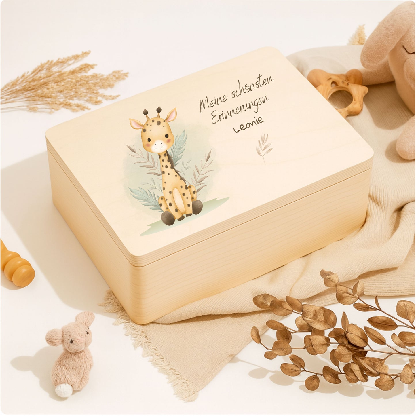 Holzkiste Kinder personalisiert mit Namen | Safari Erinnerungskiste Geburt & Taufe