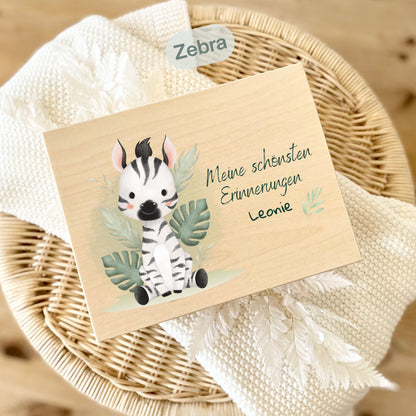 Holzkiste Kinder personalisiert mit Namen | Safari Erinnerungskiste Geburt & Taufe