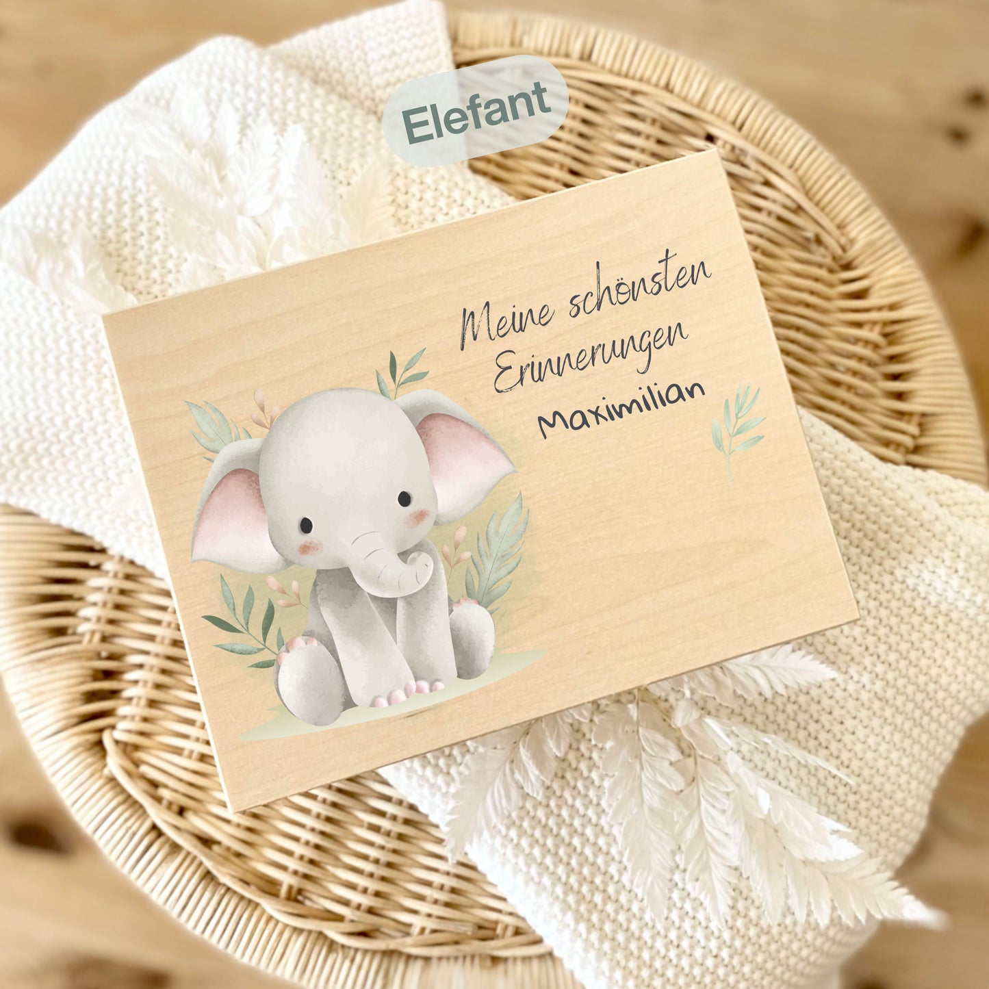Holzkiste Kinder personalisiert mit Namen | Safari Erinnerungskiste Geburt & Taufe