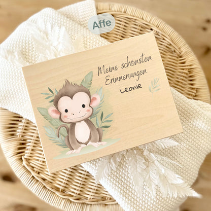 Holzkiste Kinder personalisiert mit Namen | Safari Erinnerungskiste Geburt & Taufe