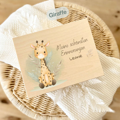 Holzkiste Kinder personalisiert mit Namen | Safari Erinnerungskiste Geburt & Taufe