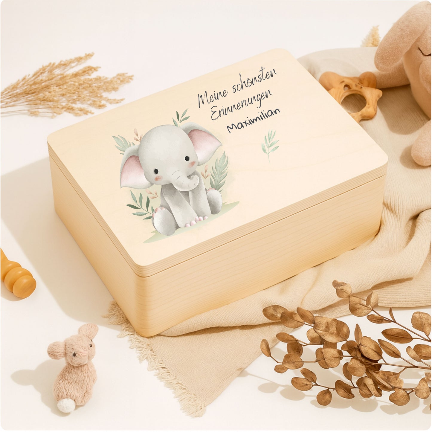 Holzkiste Kinder personalisiert mit Namen | Safari Erinnerungskiste Geburt & Taufe