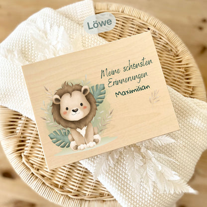 Holzkiste Kinder personalisiert mit Namen | Safari Erinnerungskiste Geburt & Taufe