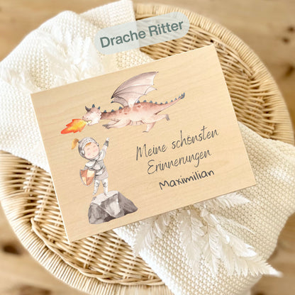 Holzkiste Kinder personalisiert mit Namen | Drachen Erinnerungskiste Geburt & Taufe