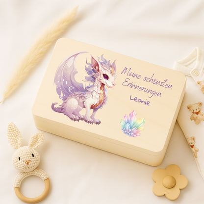 Holzkiste Kinder personalisiert mit Namen | Drachen Erinnerungskiste Geburt & Taufe