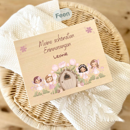 Holzkiste Mädchen personalisiert mit Namen | Märchenmotive Erinnerungskiste Geburt & Taufe