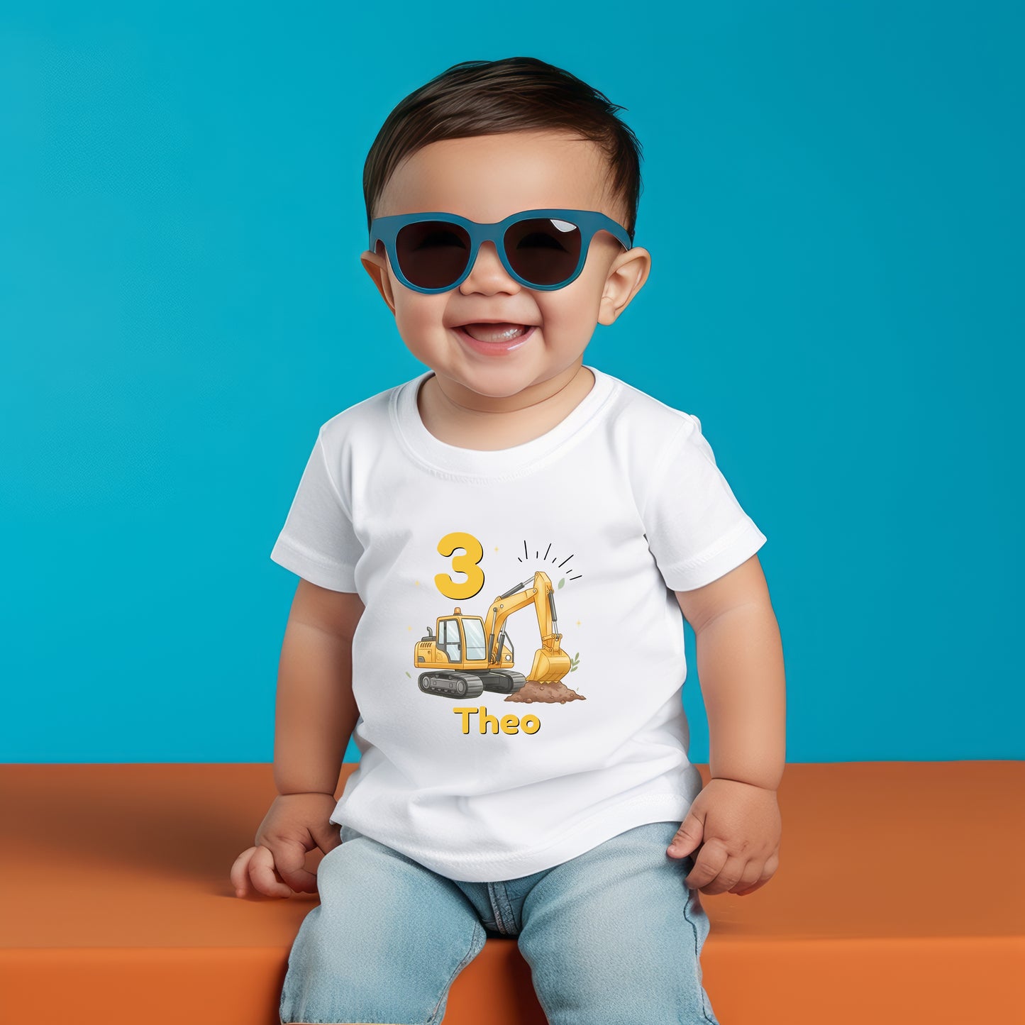 Geburtstagsshirt Bagger mit Name & Zahl | Personalisiertes T-Shirt zum Kindergeburtstag