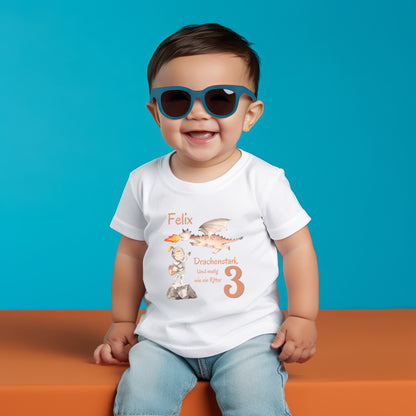 Geburtstagsshirt Drachen & Ritter mit Name & Zahl | Personalisiertes T-Shirt zum Kindergeburtstag