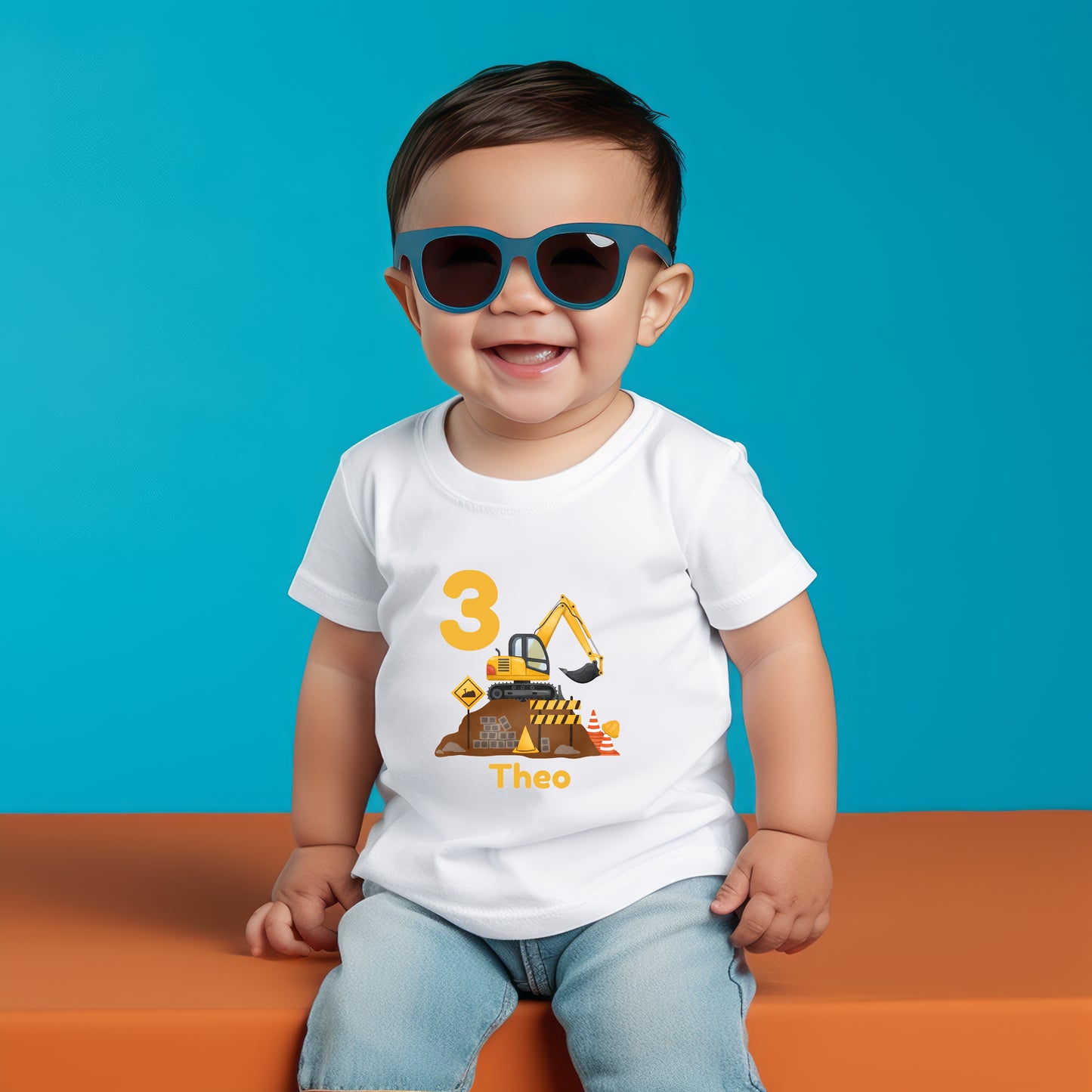 Geburtstagsshirt Bagger mit Name & Zahl | Personalisiertes T-Shirt zum Kindergeburtstag