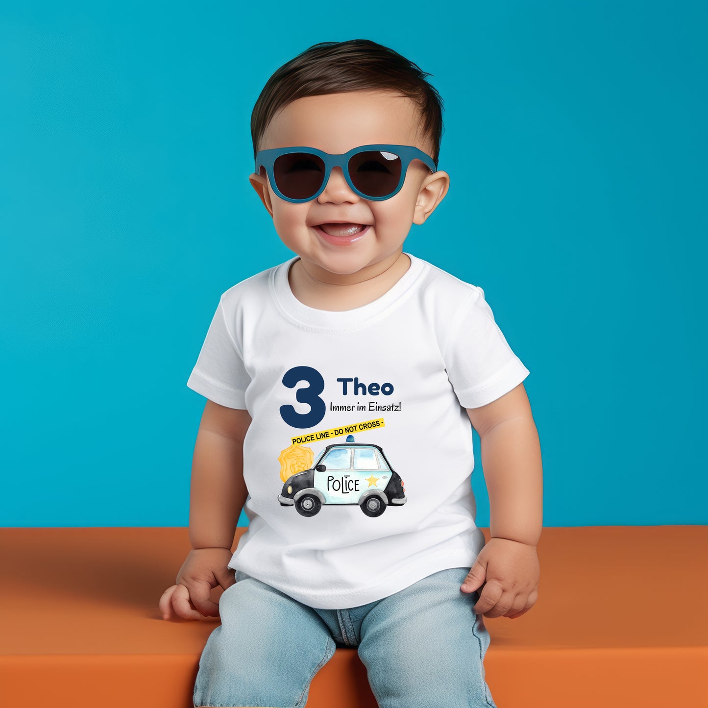 Geburtstagsshirt Polizei mit Namen und Zahl | Personalisiertes T-Shirt Kindergeburtstag