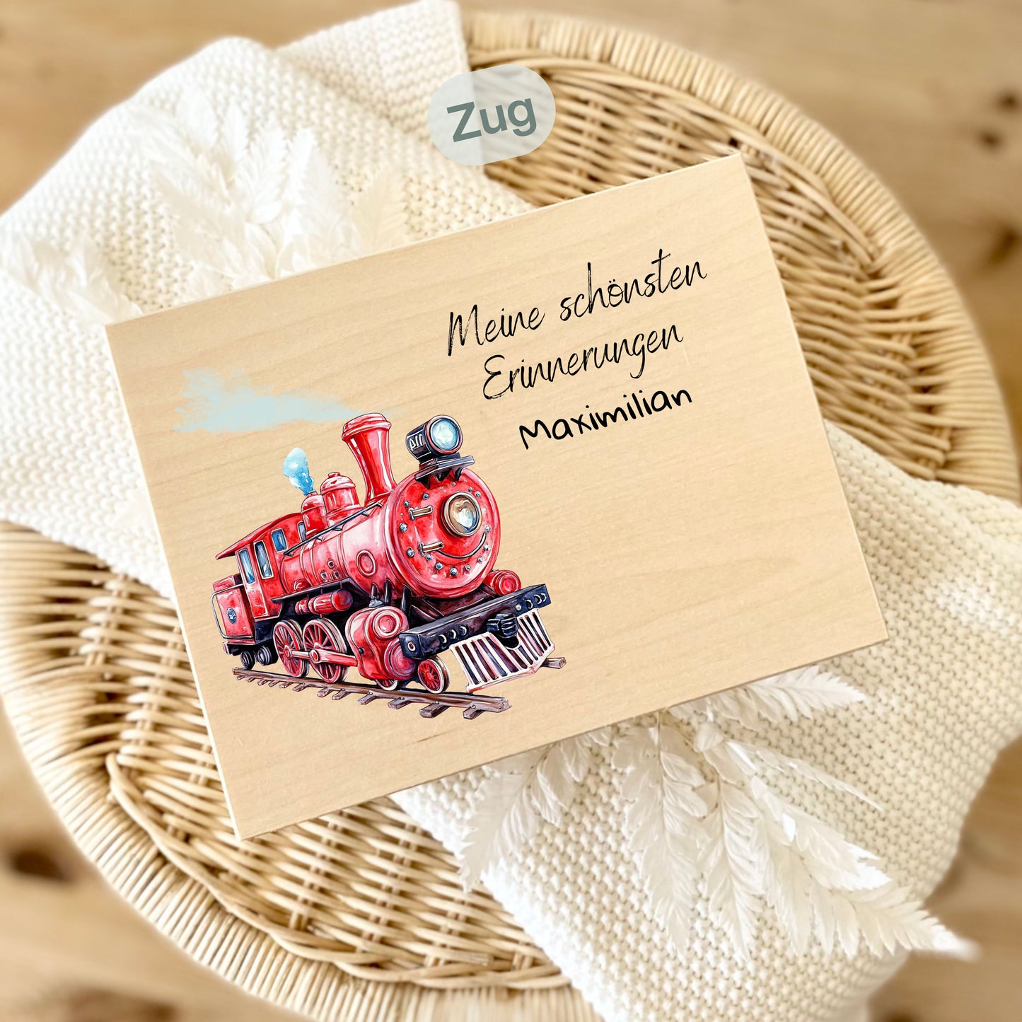 Holzkiste Kinder personalisiert mit Namen | Fahrzeuge Erinnerungskiste Geburt & Taufe