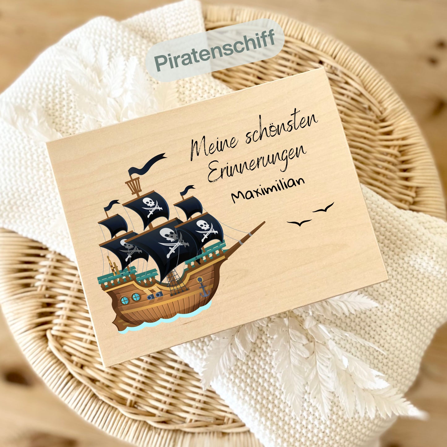 Holzkiste Kinder personalisiert mit Namen | Fahrzeuge Erinnerungskiste Geburt & Taufe