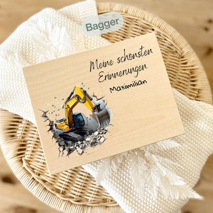 Holzkiste Kinder personalisiert mit Namen | Fahrzeuge Erinnerungskiste Geburt & Taufe