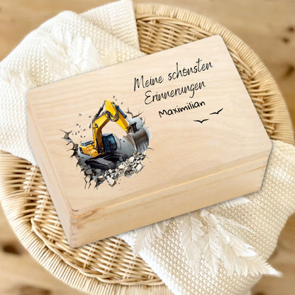Holzkiste Kinder personalisiert mit Namen | Fahrzeuge Erinnerungskiste Geburt & Taufe