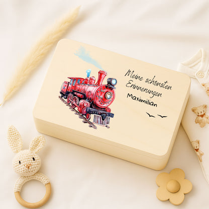 Holzkiste Kinder personalisiert mit Namen | Fahrzeuge Erinnerungskiste Geburt & Taufe