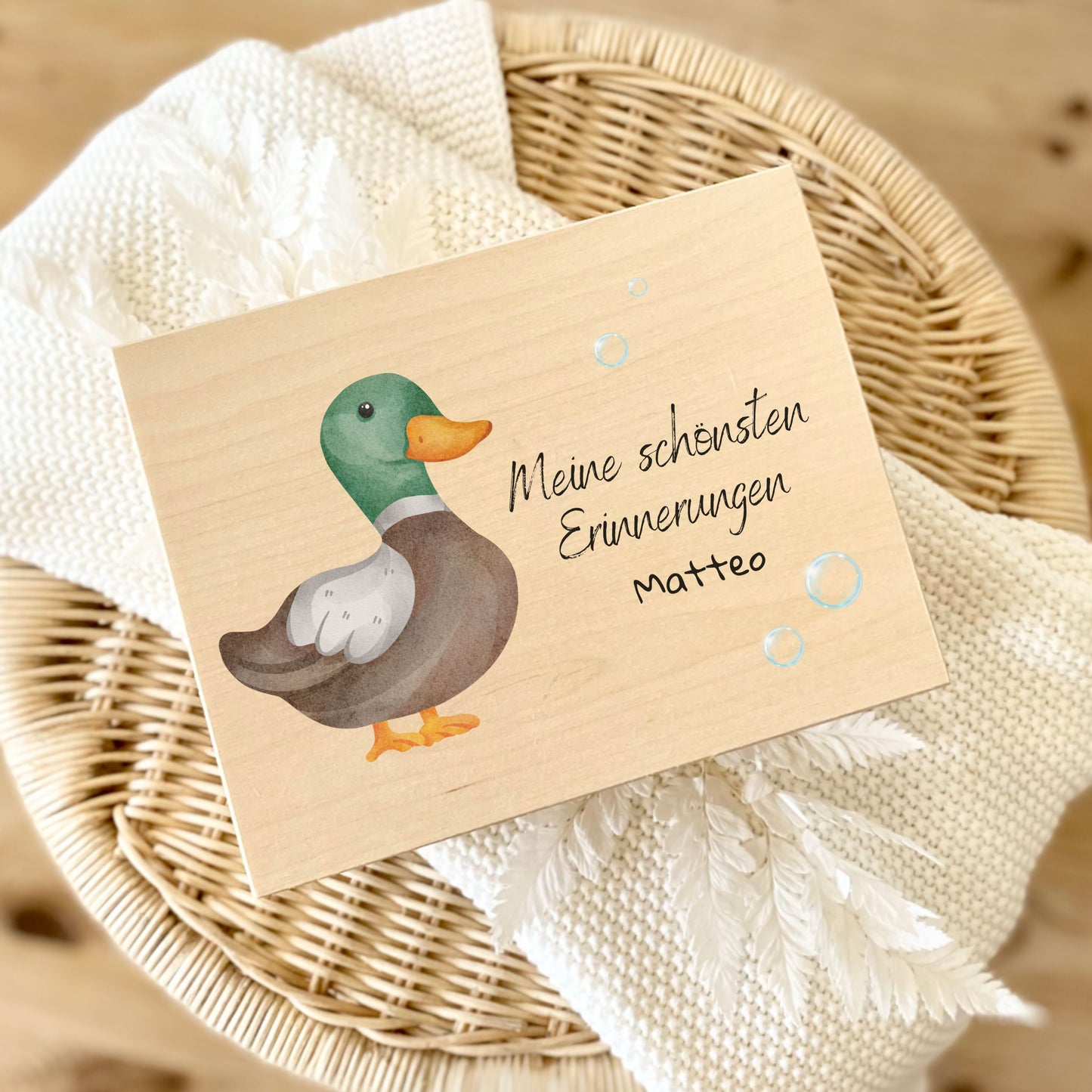 Holzkiste Kinder personalisiert mit Namen | Wassertiere Erinnerungskiste Geburt & Taufe