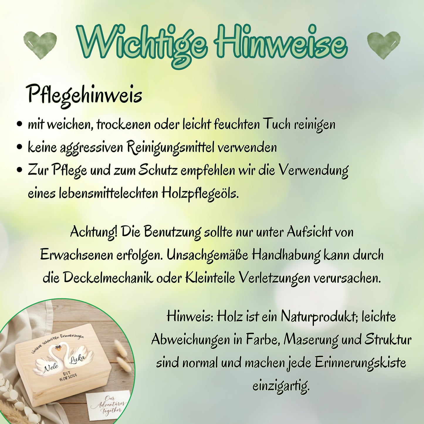 Erinnerungskiste personalisiert für Paare mit Schwänen | Geschenk zum Jahrestag
