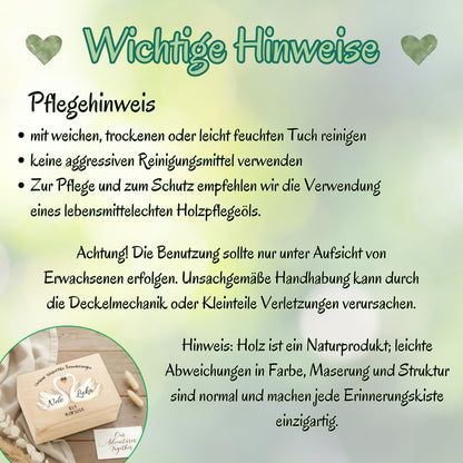 Erinnerungskiste personalisiert für Paare mit Schwänen | Geschenk zum Jahrestag