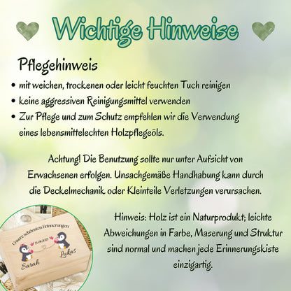 Erinnerungskiste für Paare personalisiert mit Pinguinen | Geschenk für Freundin & Partner